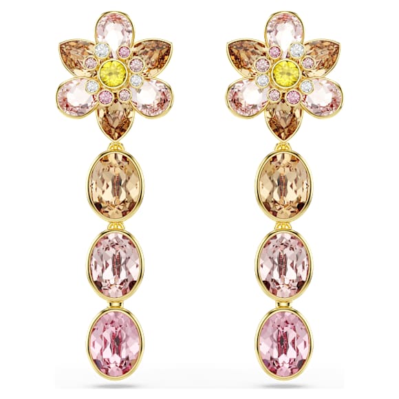 Idyllia drop earrings, Mixed cuts, Flower, Multicolored, Gold-tone plated - Swarovski, 5732381