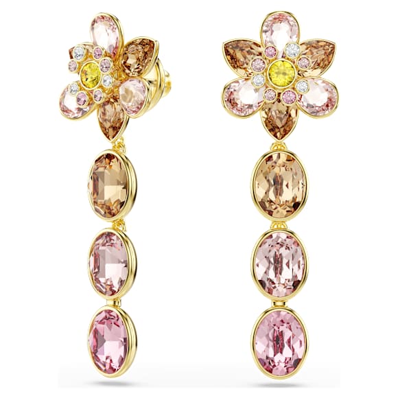 Idyllia drop earrings, Mixed cuts, Flower, Multicolored, Gold-tone plated - Swarovski, 5732381