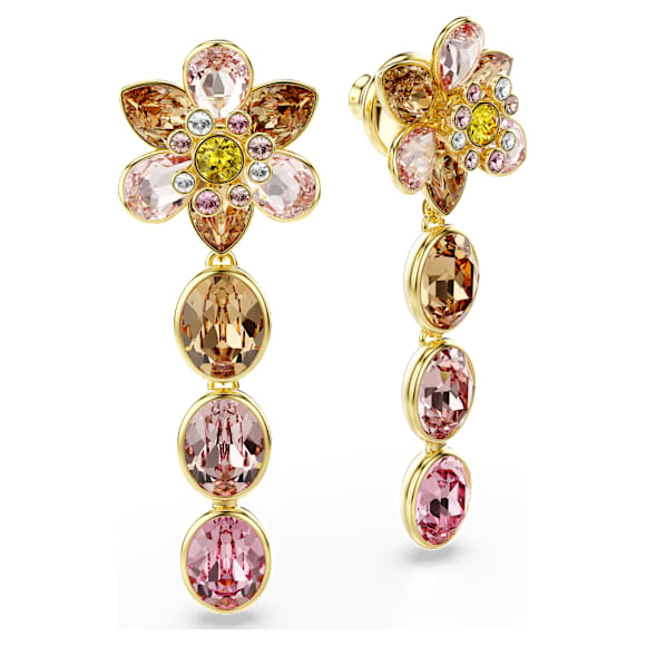 Idyllia drop earrings, Mixed cuts, Flower, Multicolored, Gold-tone plated - Swarovski, 5732381