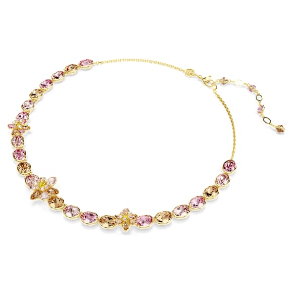 Idyllia necklace, Mixed cuts, Flower, Multicolored, Gold-tone plated - Swarovski, 5732385