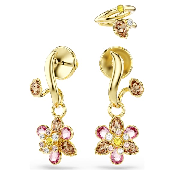 Idyllia earrings, Set (3), Mixed cuts, Flower, Multicolored, Gold-tone plated - Swarovski, 5732386