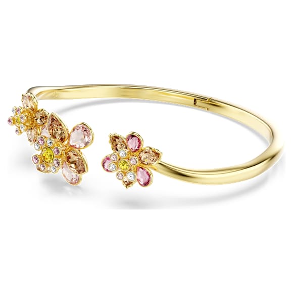 Idyllia bangle, Mixed cuts, Flower, Multicolored, Gold-tone plated - Swarovski, 5732387