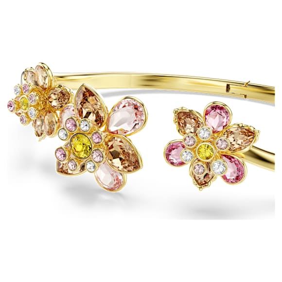 Idyllia bangle, Mixed cuts, Flower, Multicolored, Gold-tone plated - Swarovski, 5732387