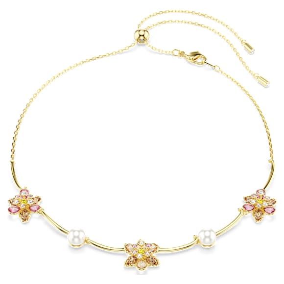 Idyllia necklace, Crystal pearl, Mixed cuts, Flower, Multicolored, Gold-tone plated - Swarovski, 5732388
