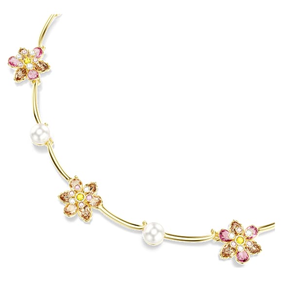Idyllia necklace, Crystal pearl, Mixed cuts, Flower, Multicolored, Gold-tone plated - Swarovski, 5732388