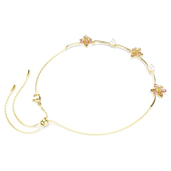 Idyllia necklace, Crystal pearl, Mixed cuts, Flower, Multicolored, Gold-tone plated - Swarovski, 5732388
