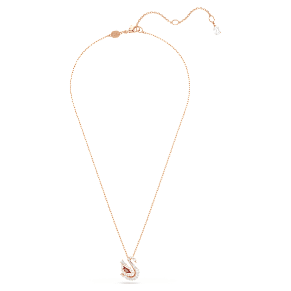 Dancing Swan 链坠, 天鹅, 红色, 镀玫瑰金色调 - Swarovski, 5732413