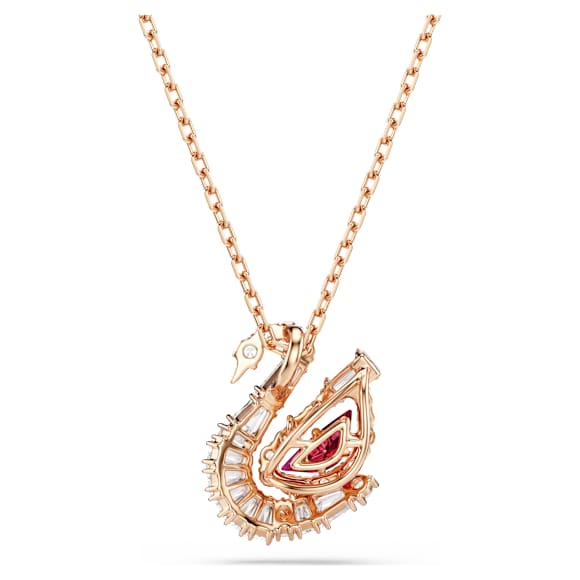 Dancing Swan 链坠, 天鹅, 红色, 镀玫瑰金色调 - Swarovski, 5732413