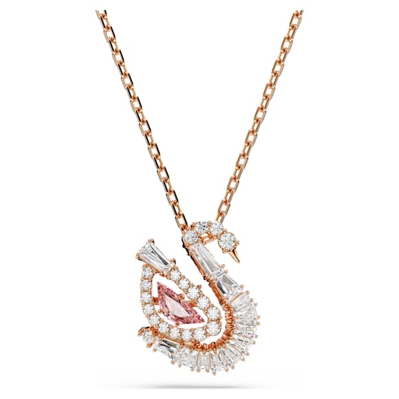 Pandantiv Swan, Tăieturi mixte, Lebădă, Roz, Finisaj din aur roz de 18k - Swarovski, 5732414