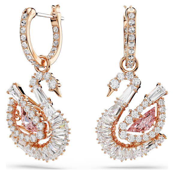 Swarovski ハイビスカス Swan drop earrings, Pavé, Swan, Pink | Swarovski