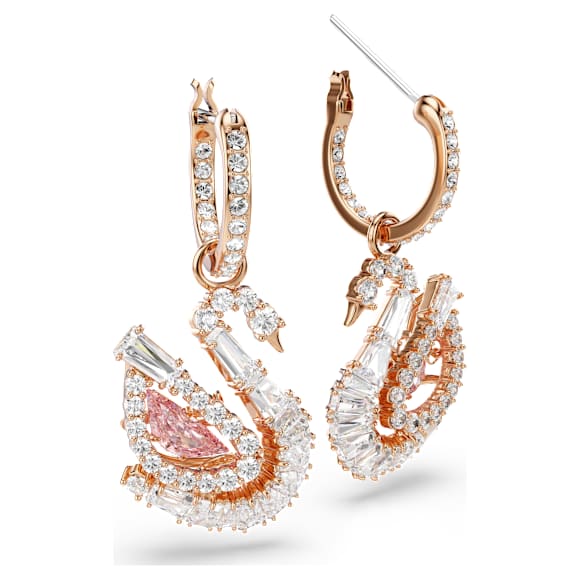 Swan damla küpeler, Pavé, Kuğu, Pembe, 18k pembe altın rengi yüzey - Swarovski, 5732415