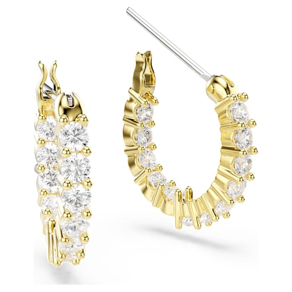 Matrix Vittore hoop earrings, Round cut, White, Gold-tone plated - Swarovski, 5733398
