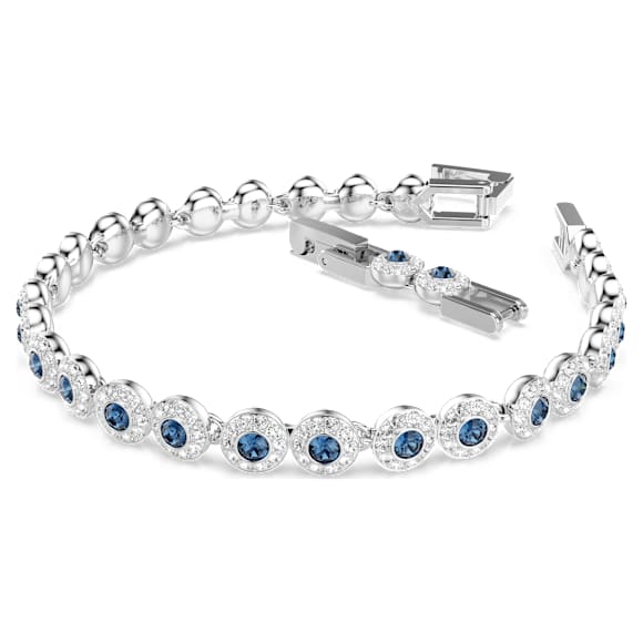Una Angelic Tennis 手鏈, 圓形切割, 藍色, 鍍白金色 - Swarovski, 5733401