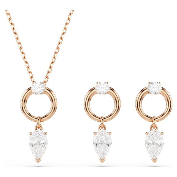 Mesmera set, Pear cut, Round cut, White, Rose gold-tone plated - Swarovski, 5733808