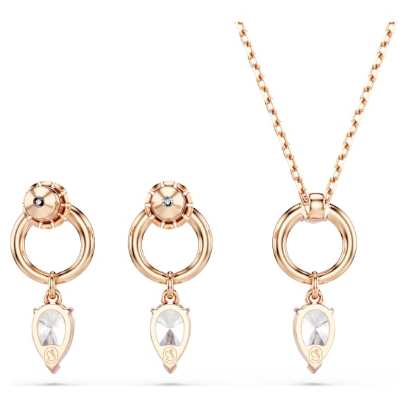 Mesmera szett, Körte metszés, Körmetszéses, Fehér, 18 kt-os rózsaarany bevonat - Swarovski, 5733808