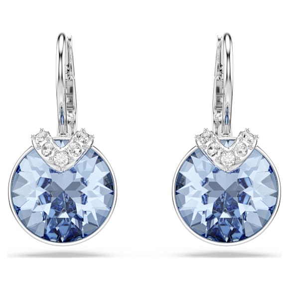 Bella V ต่างหูทรงหยดน้ำ, เจียระไนทรงกลม, น้ำเงิน, เคลือบโรเดียม - Swarovski, 5734234