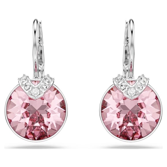 Bella V drop earrings, Round cut, Pink, Rhodium plated - Swarovski, 5734235