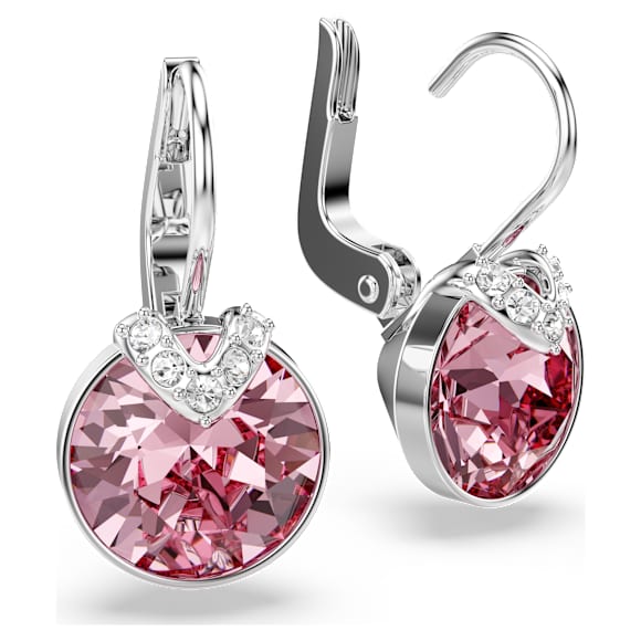 Bella V drop earrings, Round cut, Pink, Rhodium plated - Swarovski, 5734235