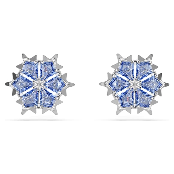 Magic stud earrings, Snowflake, Blue, Rhodium plated - Swarovski, 5734242
