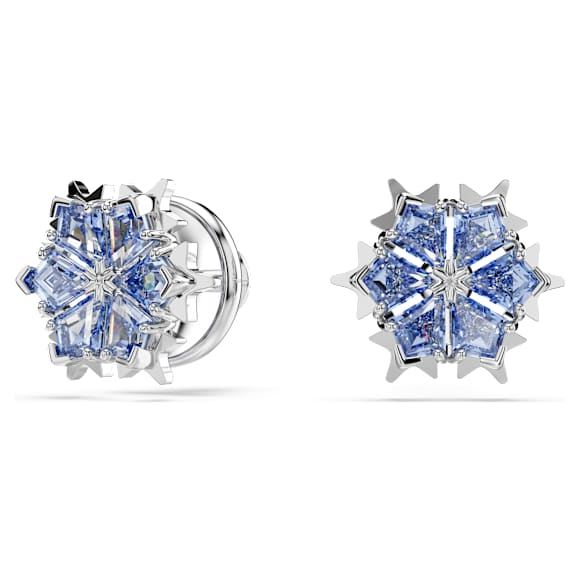 Magic stud earrings, Snowflake, Blue, Rhodium plated - Swarovski, 5734242