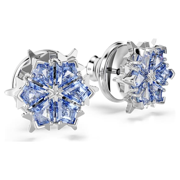 Magic stud earrings, Snowflake, Blue, Rhodium plated - Swarovski, 5734242