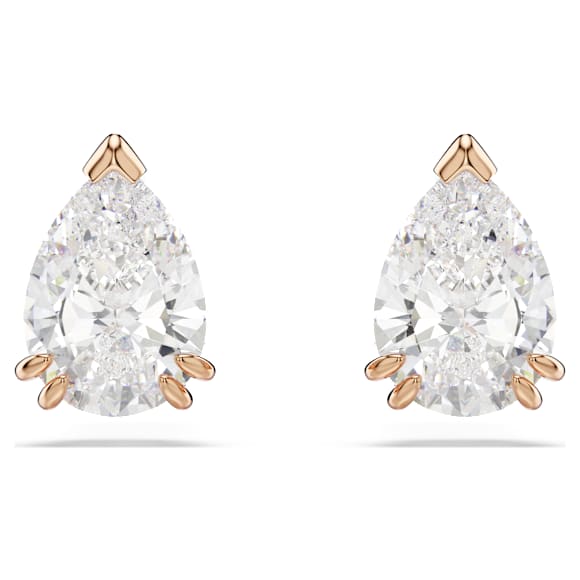 Uhančki Stilla, Hruškasti rez, Beli, Prevleka rožnato zlatega odtenka - Swarovski, 5734248