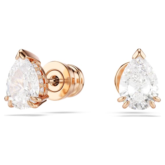 Uhančki Stilla, Hruškasti rez, Beli, Prevleka rožnato zlatega odtenka - Swarovski, 5734248