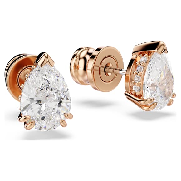 Uhančki Stilla, Hruškasti rez, Beli, Prevleka rožnato zlatega odtenka - Swarovski, 5734248