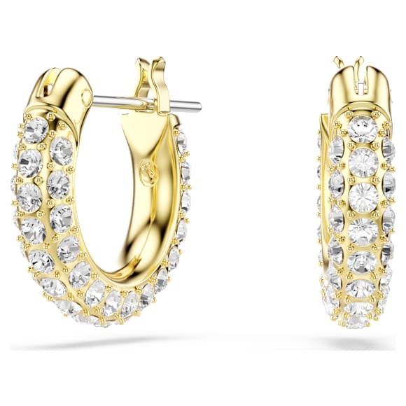 Dextera hoop earrings, Pavé, Mini, White, Gold-tone plated | Swarovski