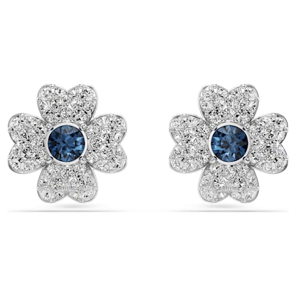 Symbolica stud earrings, Clover, Blue, Rhodium plated - Swarovski, 5734545