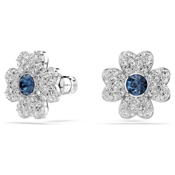 Symbolica stud earrings, Clover, Blue, Rhodium plated - Swarovski, 5734545