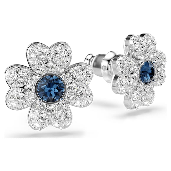 Symbolica stud earrings, Clover, Blue, Rhodium plated - Swarovski, 5734545