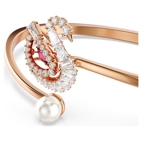 Swan 手鐲, 飛舞天鵝, 紅色, 鍍玫瑰金色調 - Swarovski, 5734556