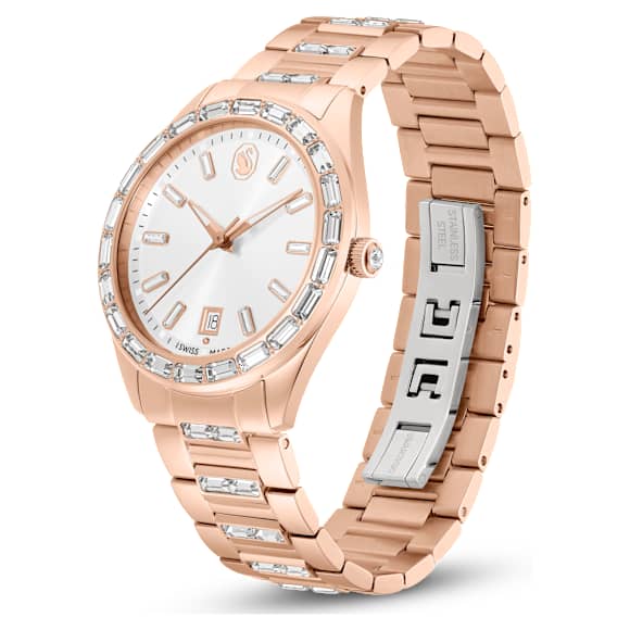 Matrix date ウォッチ, スイス製, メタルブレスレット, ローズゴールドカラー, ローズゴールドトーン仕上げ - Swarovski, 5734659