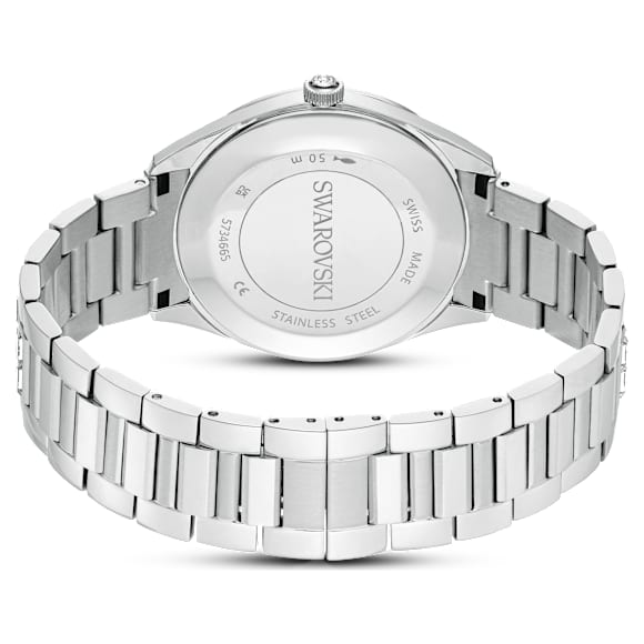 Matrix date watch, Swiss Made, Metal bracelet, Silver Tone, Stainless steel - Swarovski, 5734665