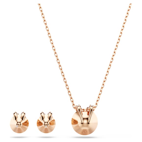 Swarovski Bella V ネックレス、ピアスセット Bella V セット, ラウンドカット, ホワイト, ローズゴールドトーン