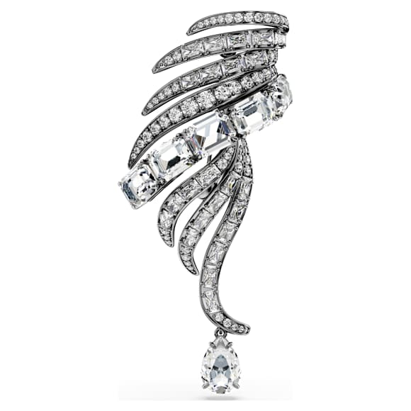 The Vienna Collection brooch, Feather, White, Ruthenium plated - Swarovski, 5735193