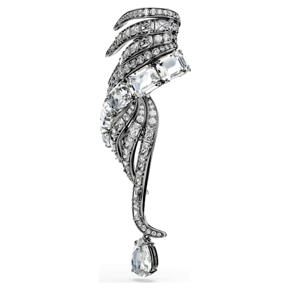 The Vienna Collection brooch, Feather, White, Ruthenium plated - Swarovski, 5735193