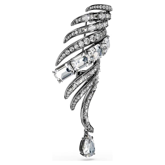 The Vienna Collection brooch, Feather, White, Ruthenium plated - Swarovski, 5735193