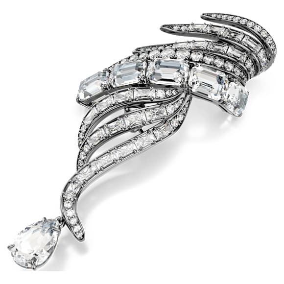 The Vienna Collection brooch, Feather, White, Ruthenium plated - Swarovski, 5735193
