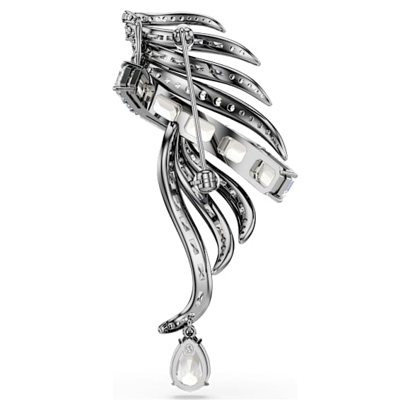 The Vienna Collection brooch, Feather, White, Ruthenium plated - Swarovski, 5735193