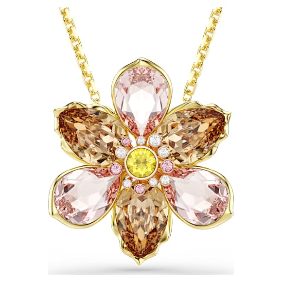 Idyllia pendant and brooch, Mixed cuts, Flower, Multicoloured, 18K gold finish - Swarovski, 5735227