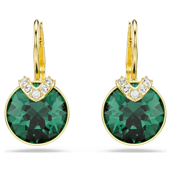 Bella V drop earrings, Round cut, Green, Gold-tone plated - Swarovski, 5735389