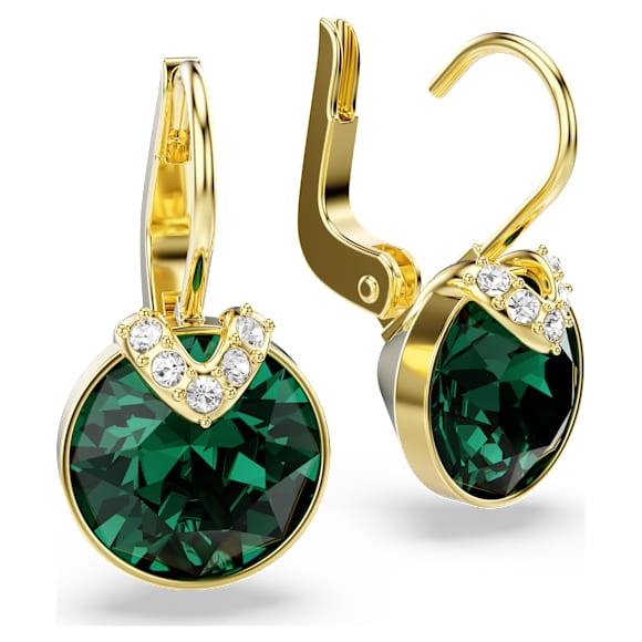 Bella V drop earrings, Round cut, Green, Gold-tone plated - Swarovski, 5735389