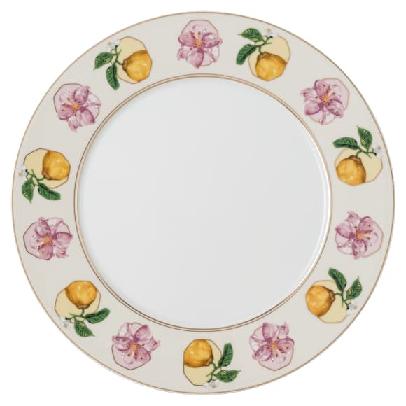 Idyllia dinner plate, Porcelain, Crystal print motif, Lily citron, Multicolored - Swarovski, 5735517