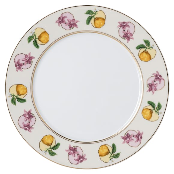 Idyllia dessert plate, Porcelain, Crystal print motif, Lily citron, Multicolored - Swarovski, 5735518