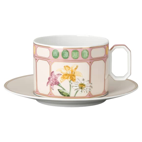 Idyllia combi cup with saucer, Porcelain, Crystal print motif, Bouquet, Multicolored - Swarovski, 5735525