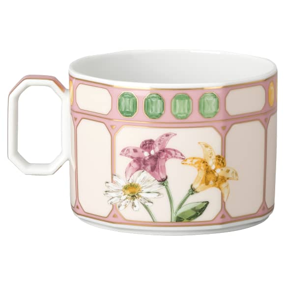 Idyllia combi cup with saucer, Porcelain, Crystal print motif, Bouquet, Multicolored - Swarovski, 5735525