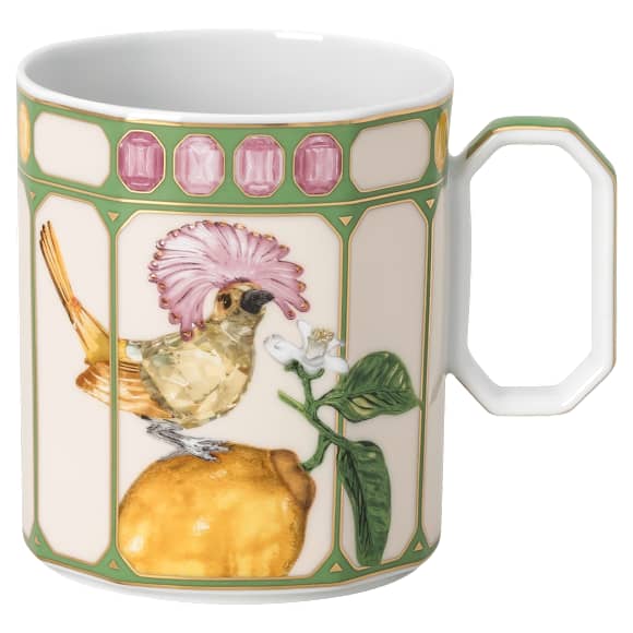 Idyllia mug, Porcelain, Crystal print motif, flycatcher, Green - Swarovski, 5735534