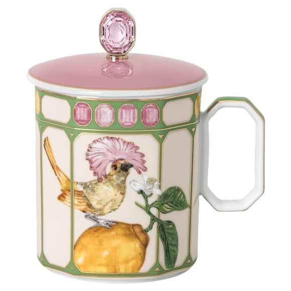 Idyllia mug, Porcelain, Crystal print motif, flycatcher, Green - Swarovski, 5735534